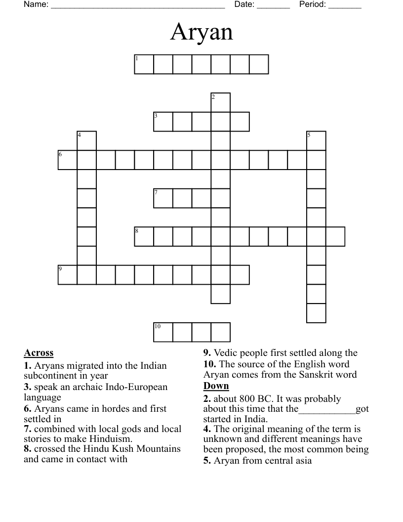 Aryan Crossword