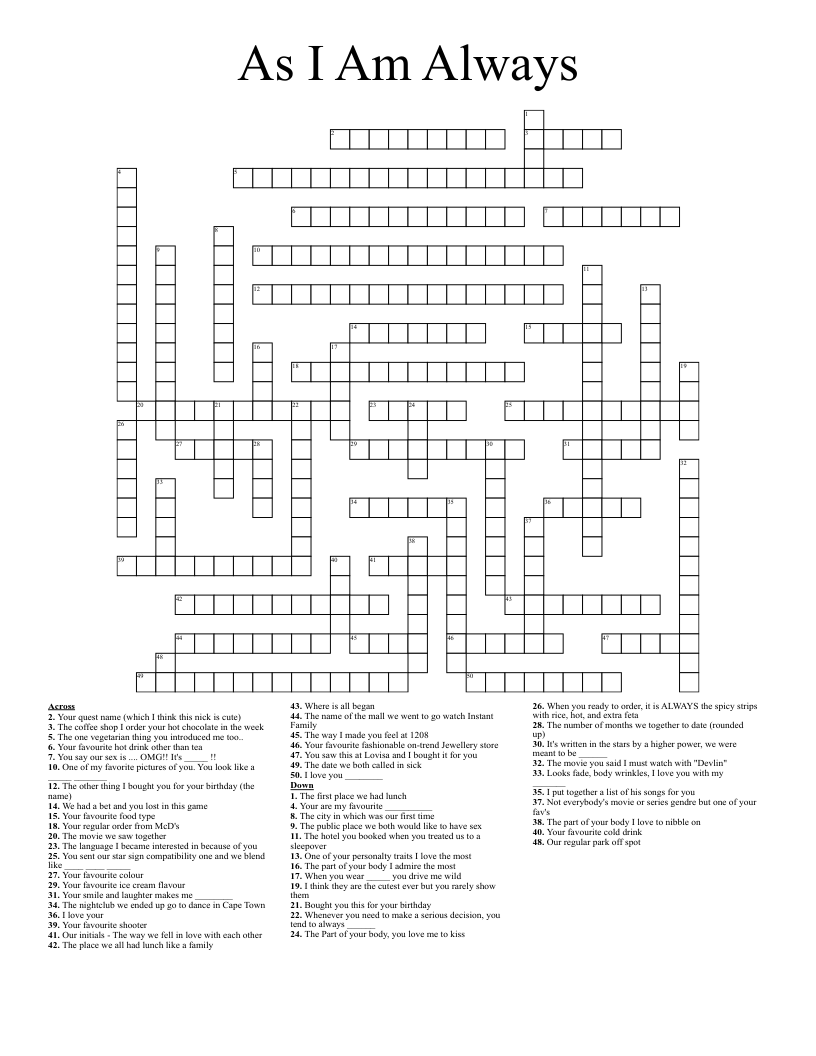As I Am Always Crossword