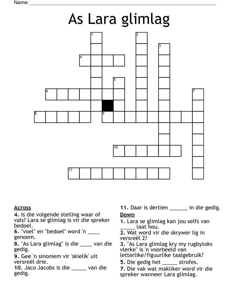 As Lara glimlag Crossword
