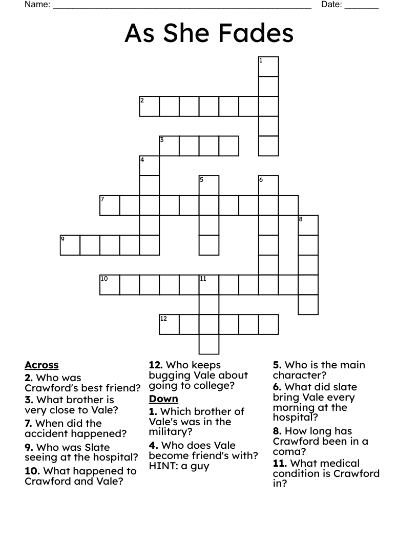 As She Fades Crossword