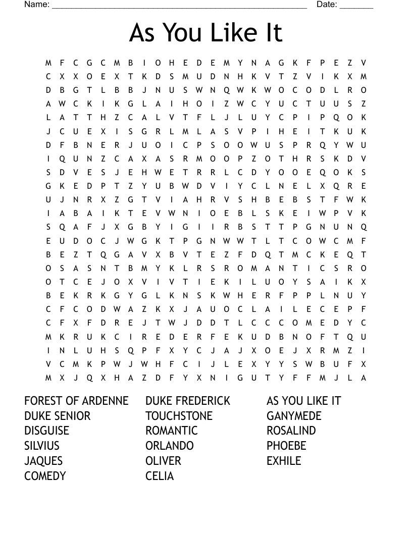 As You Like It  Word Search