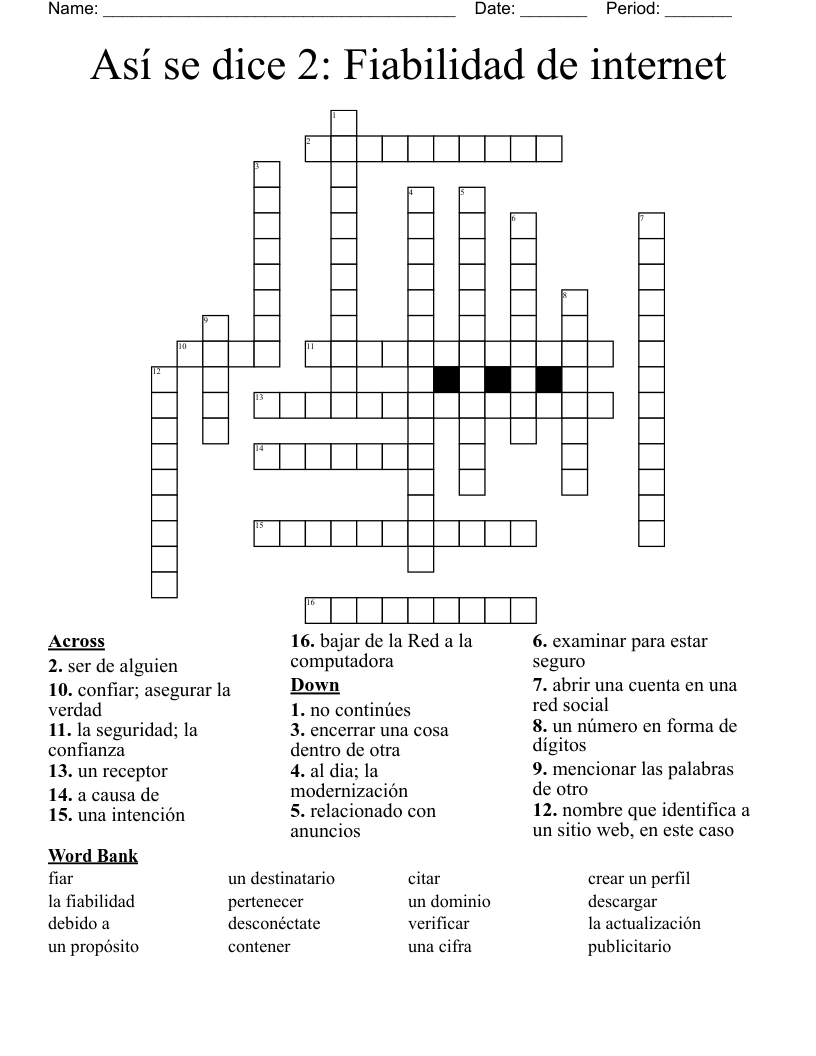 Así se dice 2:  Fiabilidad de internet Crossword