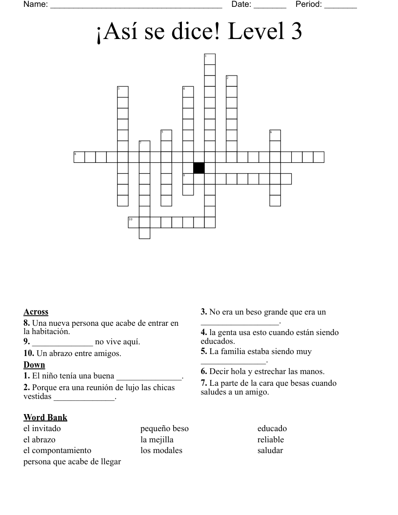 ¡Así se dice! Level 3 Crossword