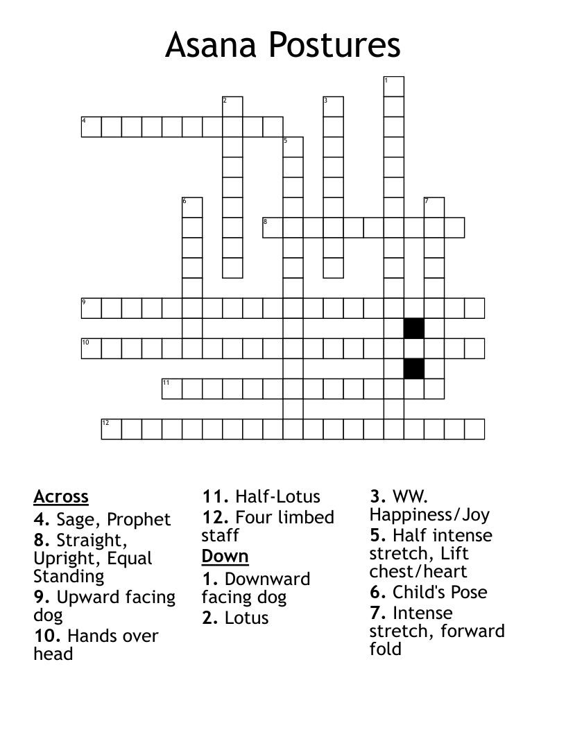 Asana Postures Crossword