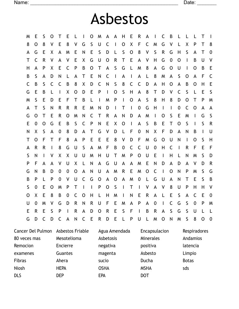 Asbestos Word Search