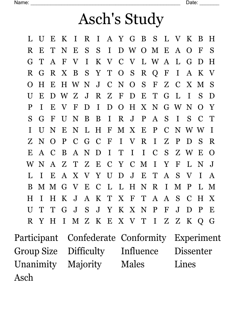 Asch's Study Word Search