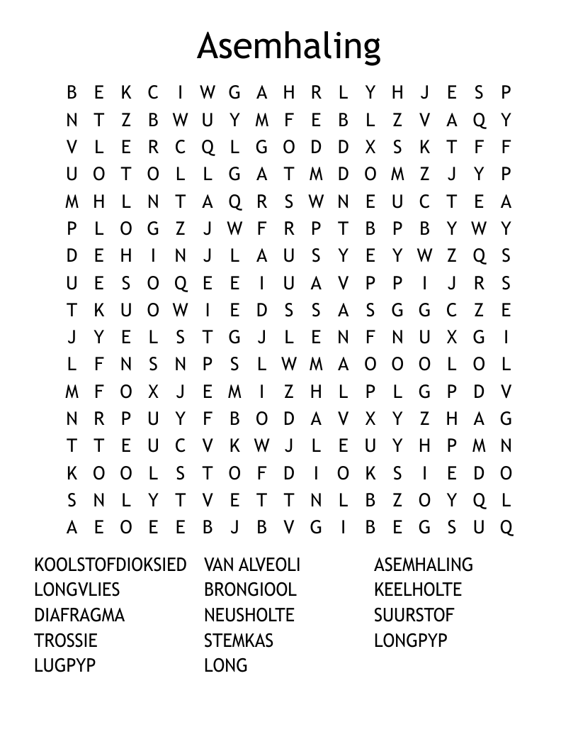 Asemhaling Word Search