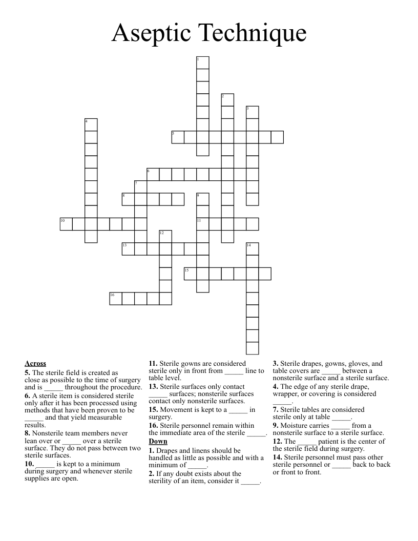 Aseptic Technique Crossword