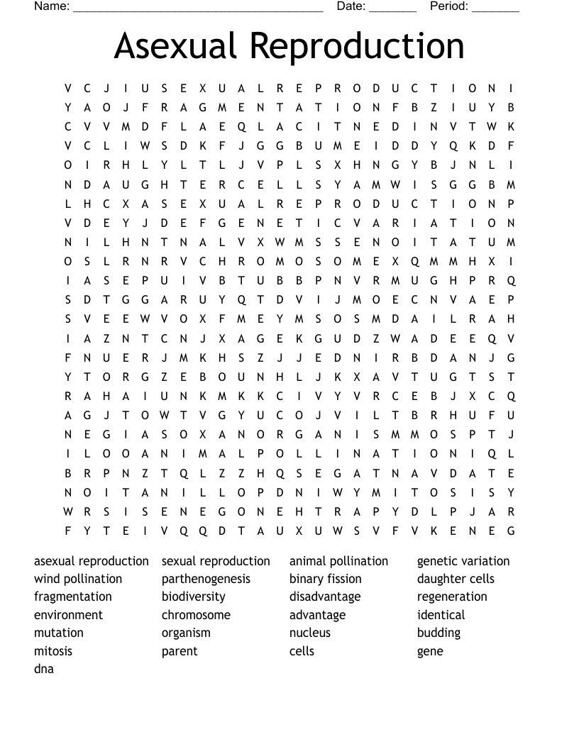 Asexual Reproduction Word Search