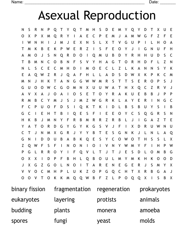 Asexual Reproduction Word Search
