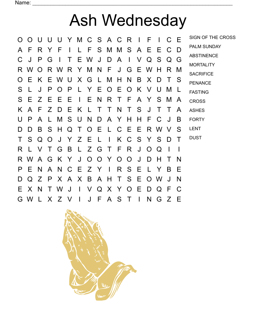 Ash Wednesday Word Search