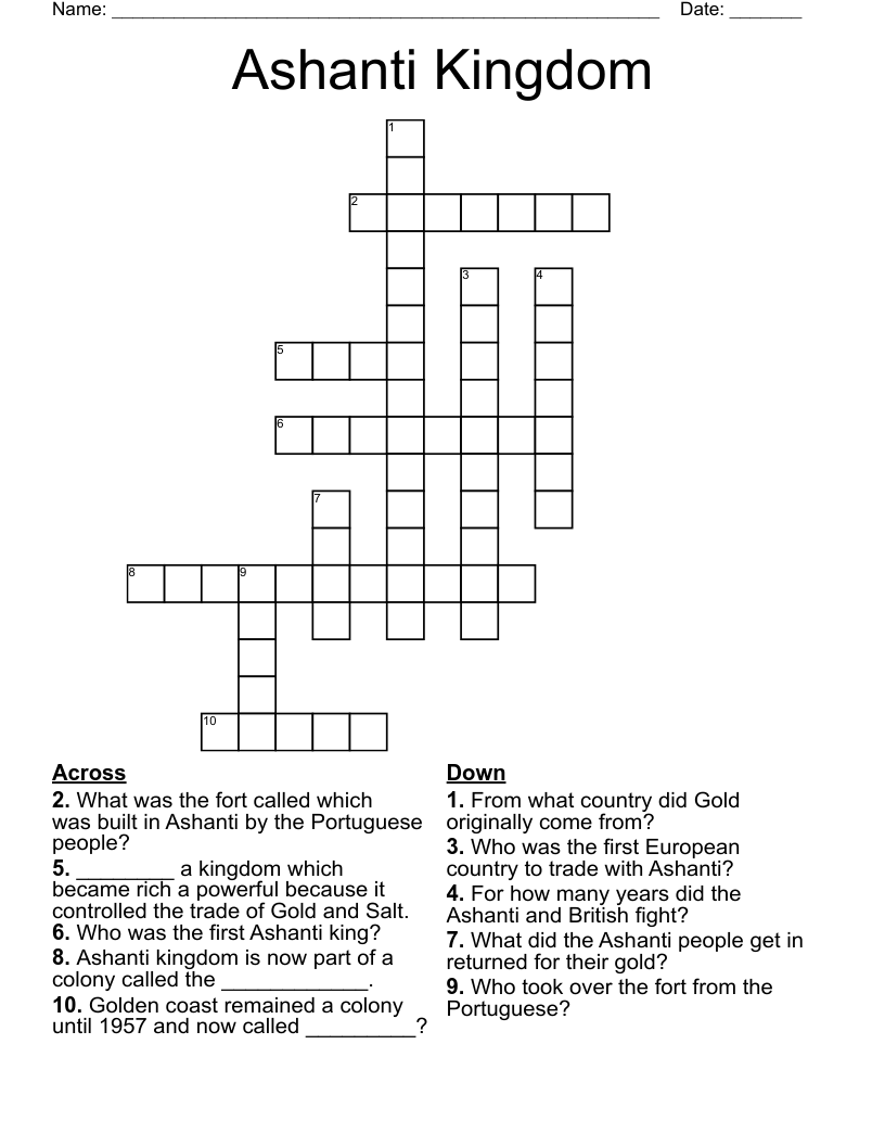 Ashanti Kingdom Crossword