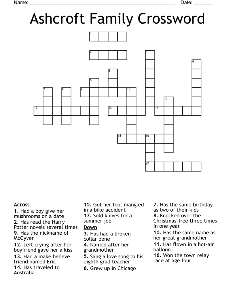 Ashcroft Family Crossword