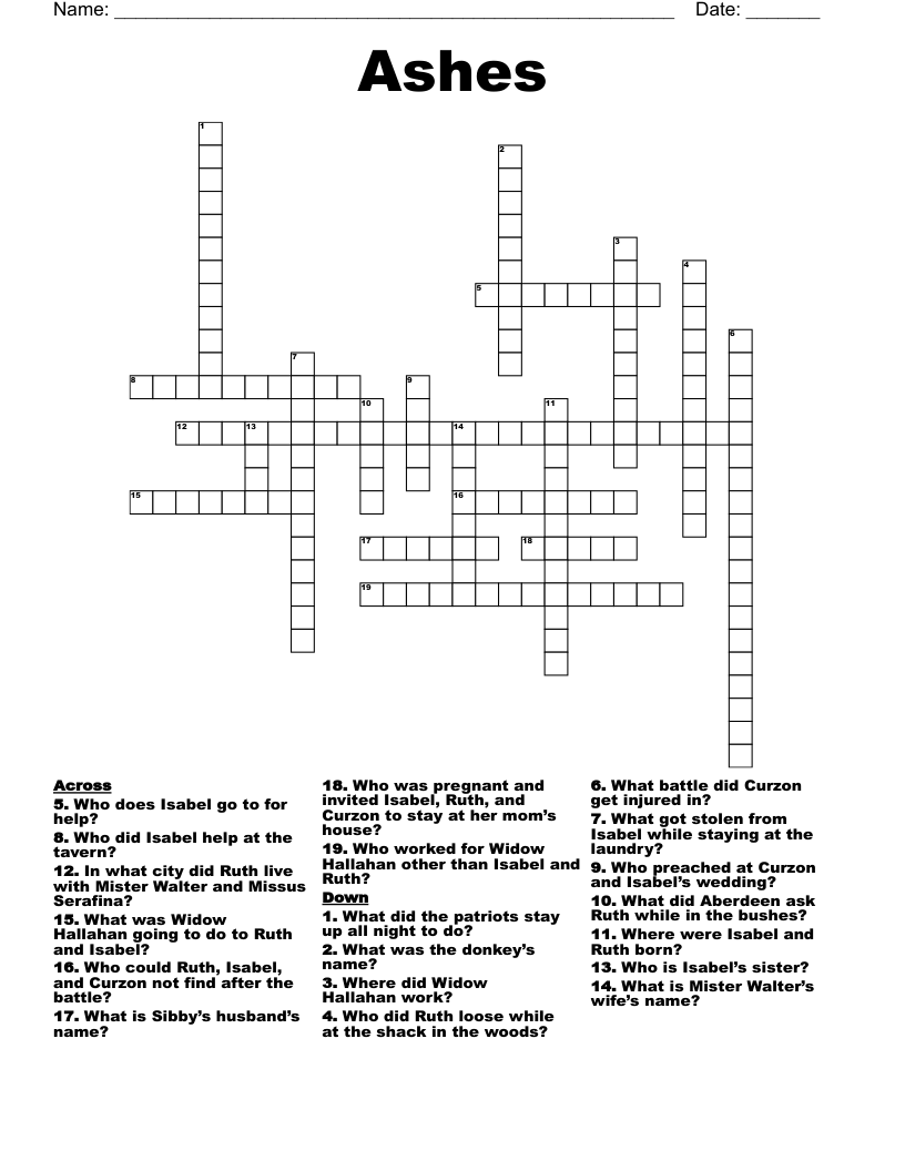 Ashes Crossword