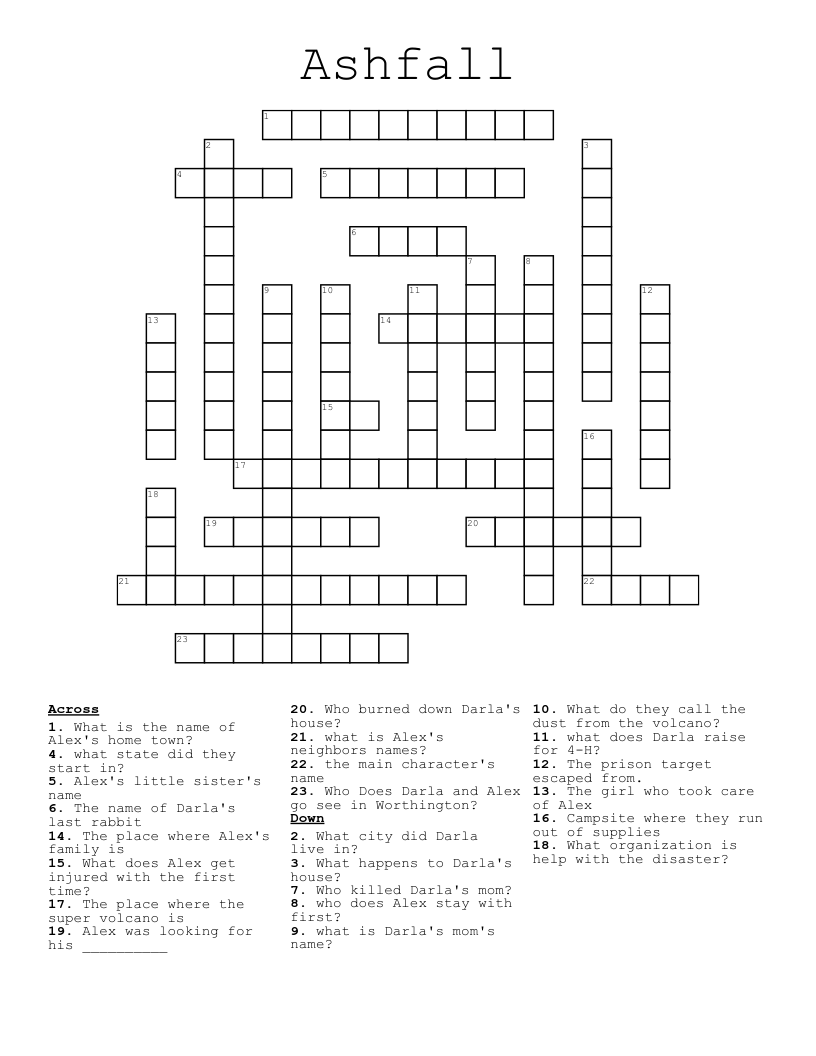Ashfall Crossword
