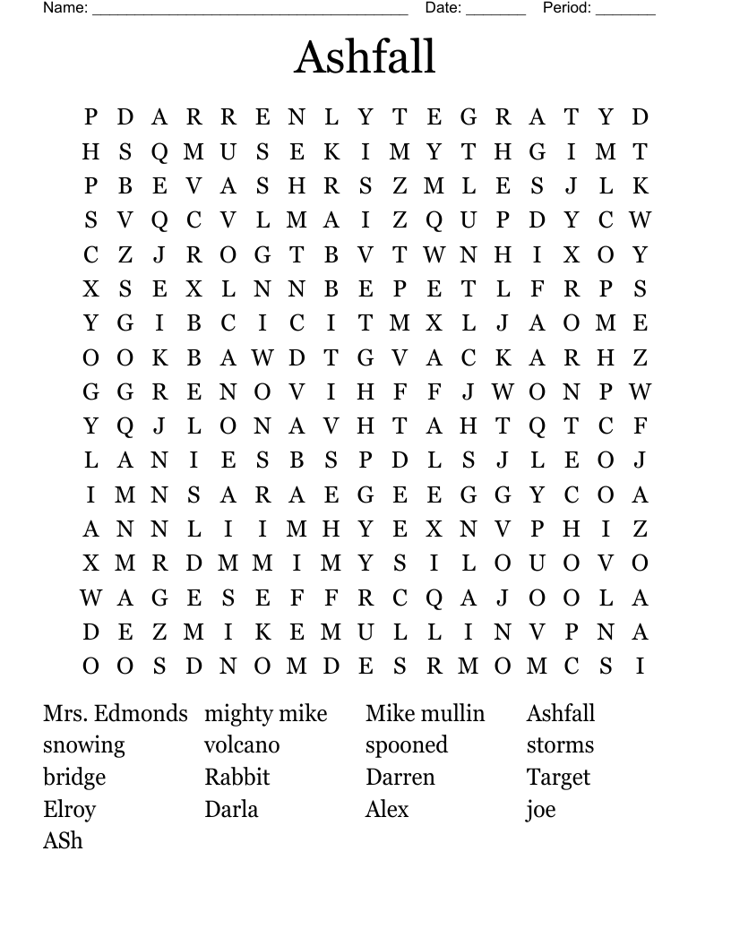 Ashfall  Word Search