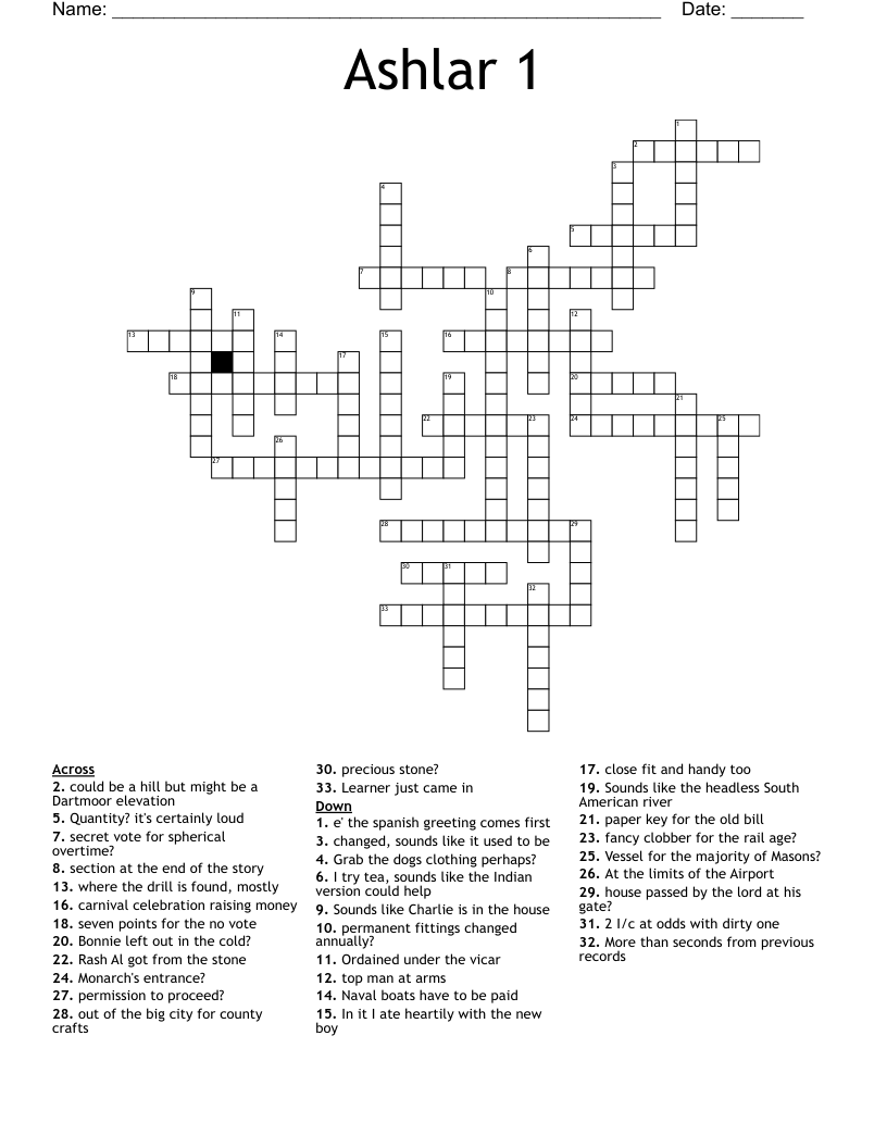 Ashlar 1 Crossword
