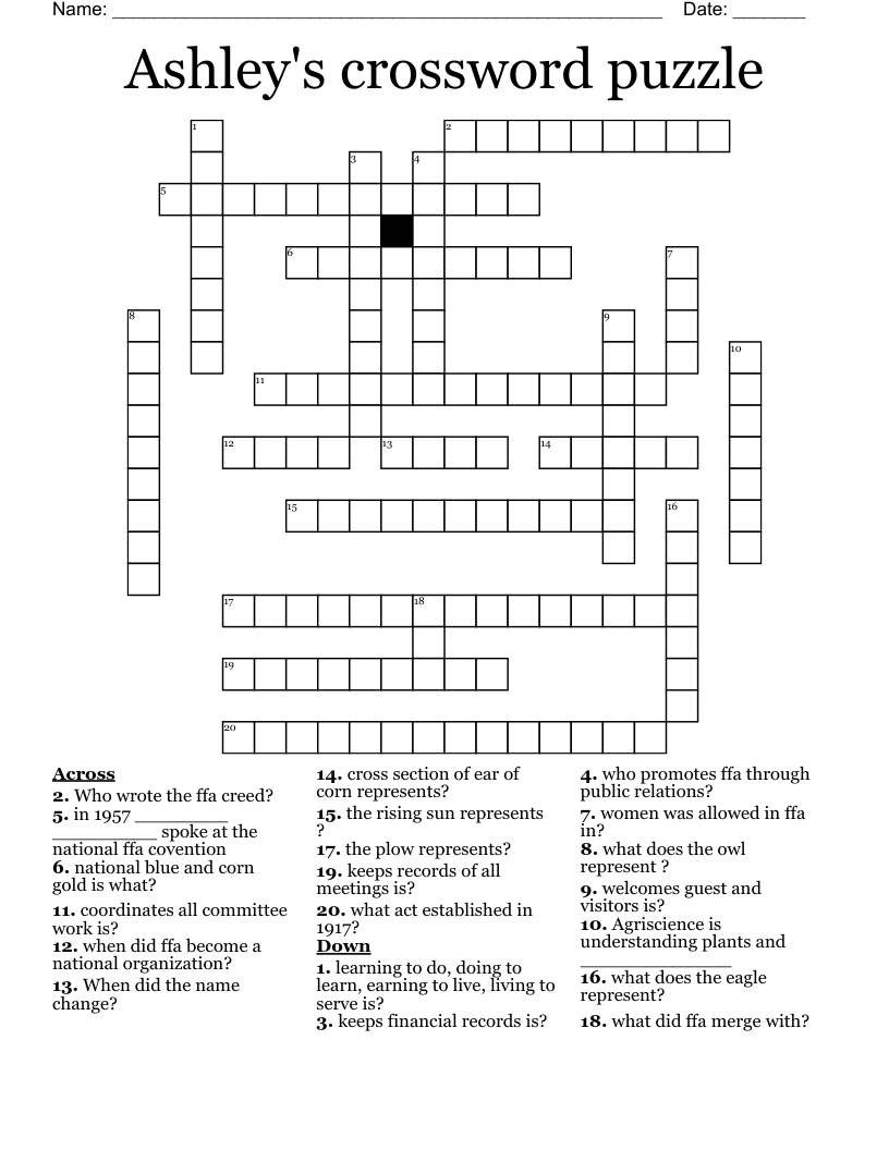 Ashley's crossword puzzle