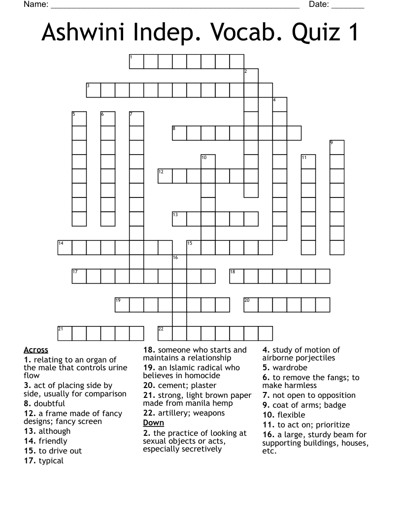 Ashwini Indep. Vocab. Quiz 1 Crossword