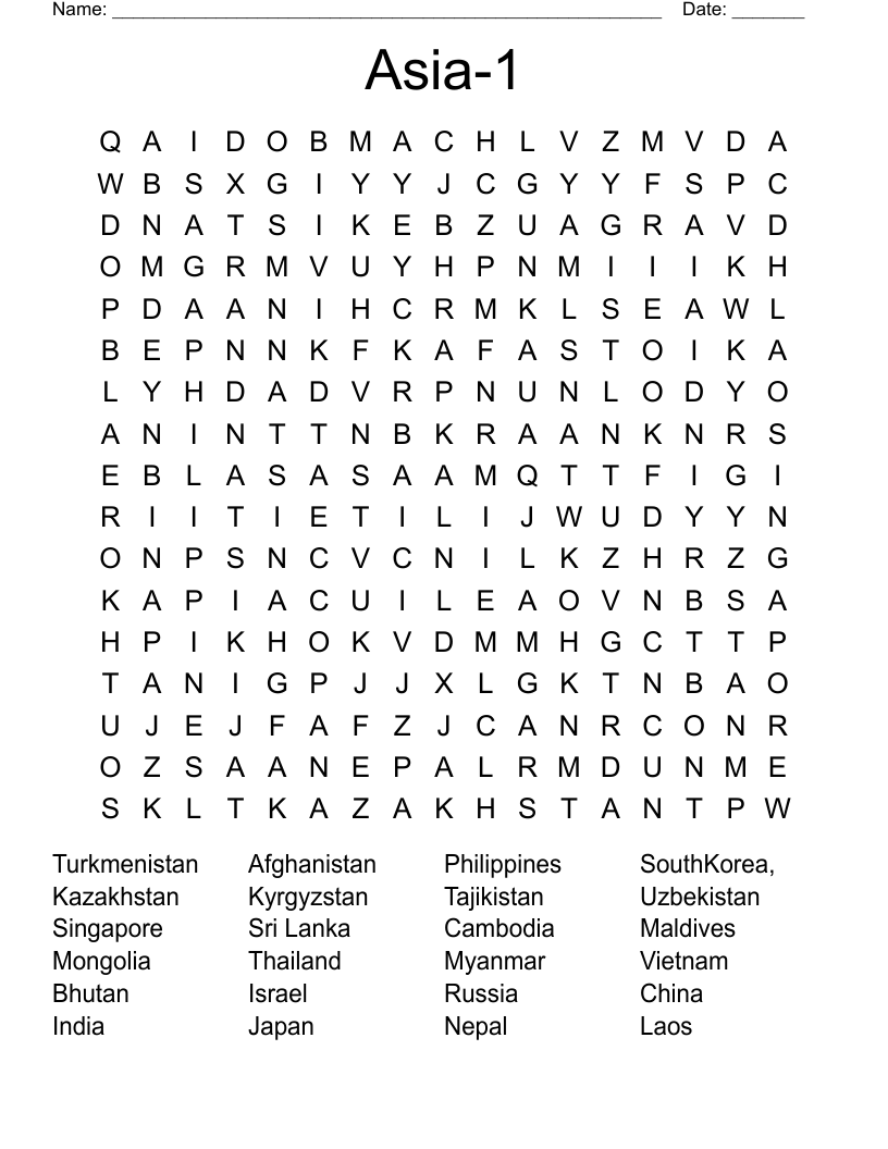 Asia-1 Word Search