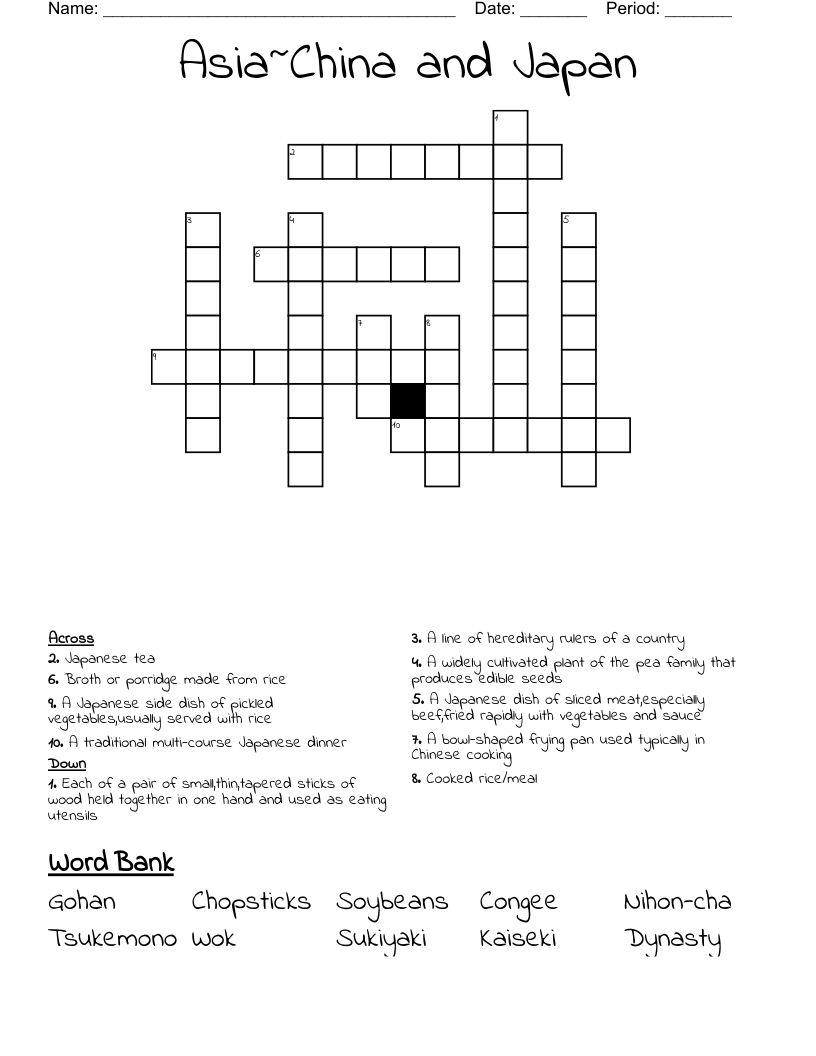 Asia~China and Japan Crossword