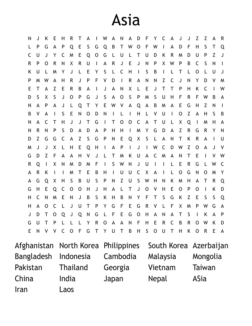 Asia Word Search