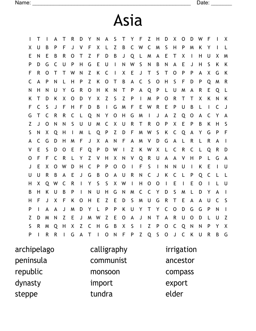 Asia Word Search