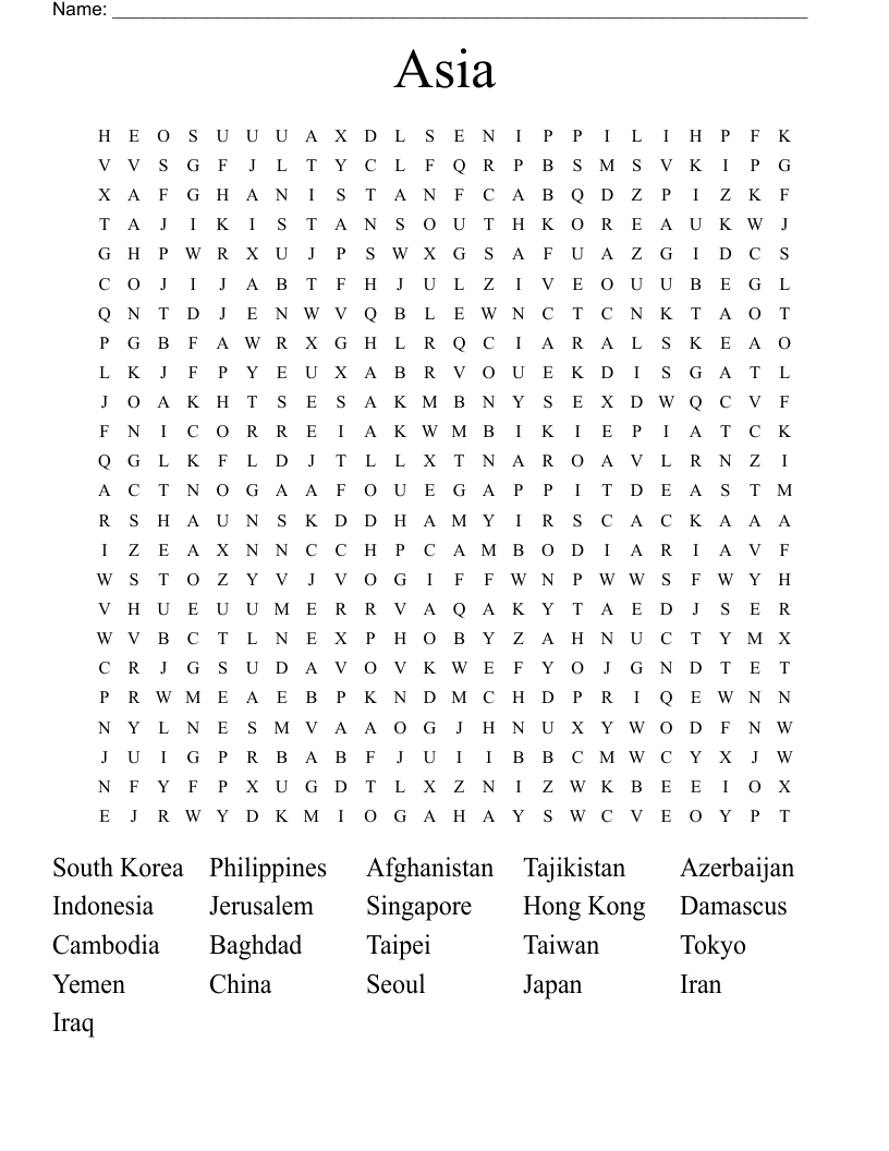 Asia Word Search
