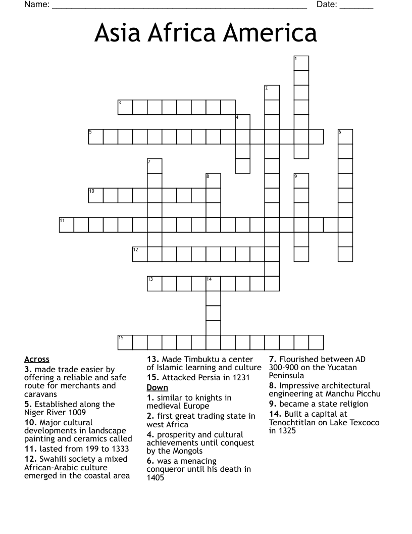 Asia Africa America Crossword