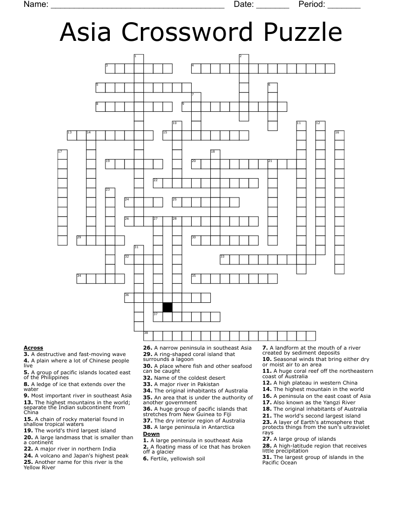 Asia Crossword Puzzle