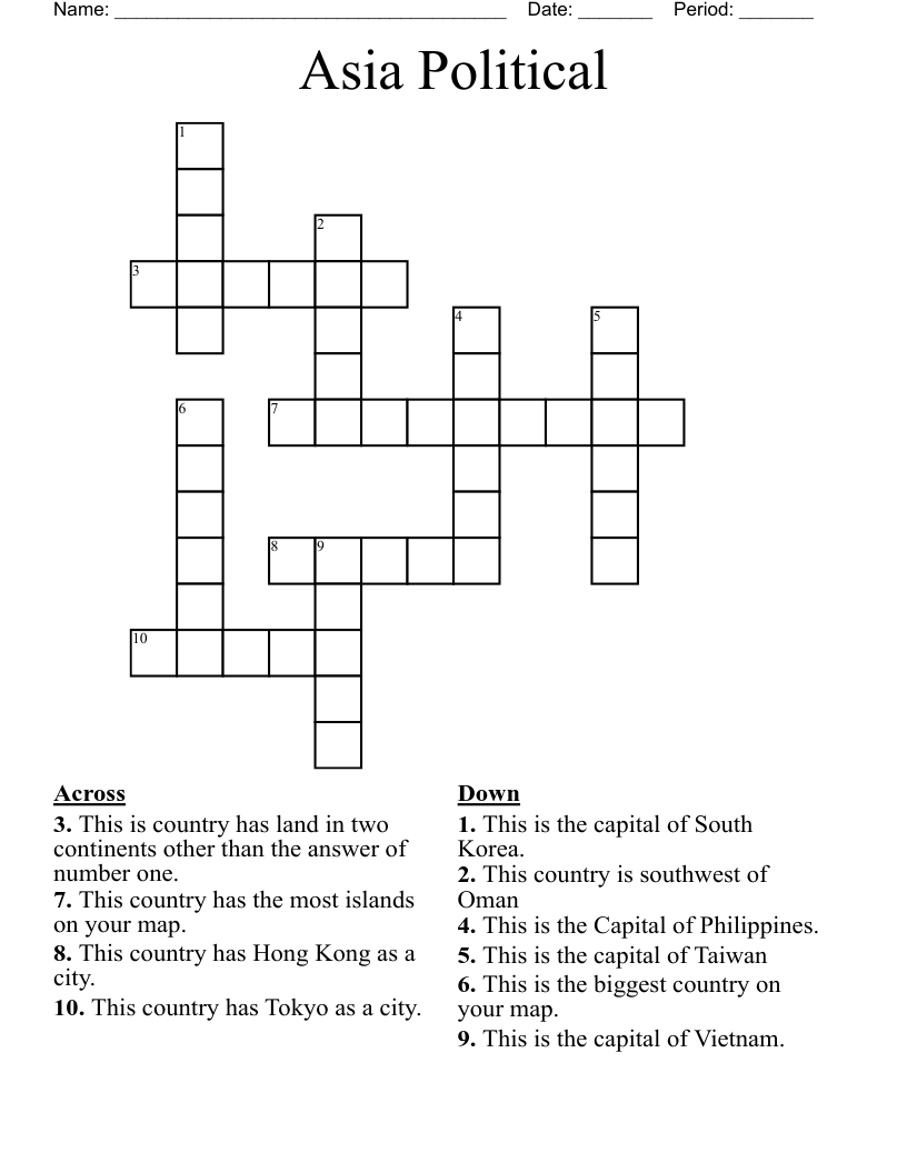 Asia Political Crossword