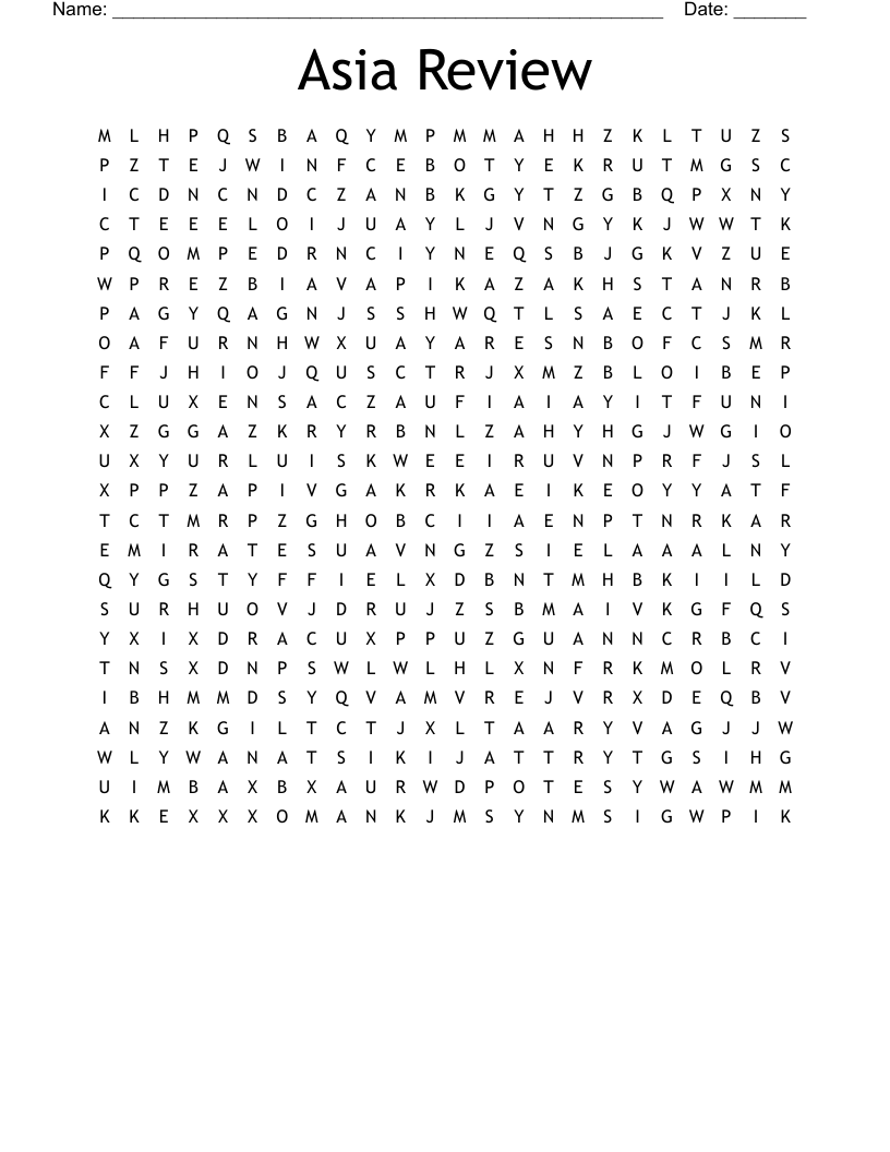 Asia Review Word Search