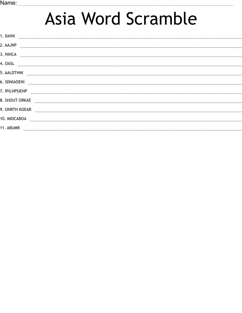 Asia Word Scramble