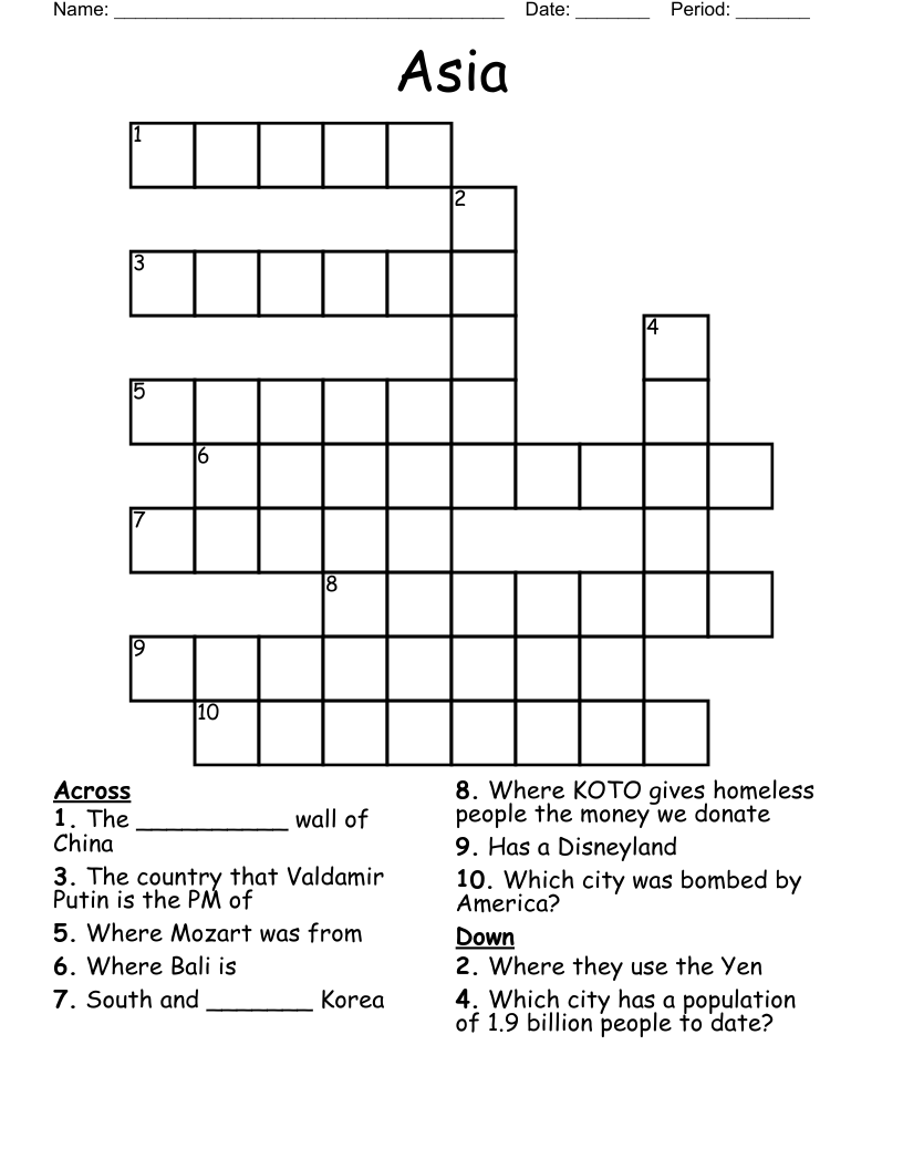 Asia  Crossword