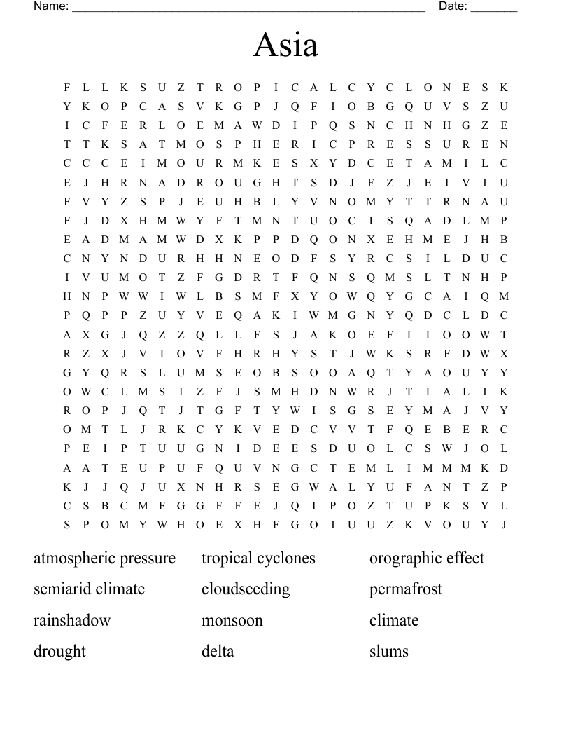 Asia  Word Search