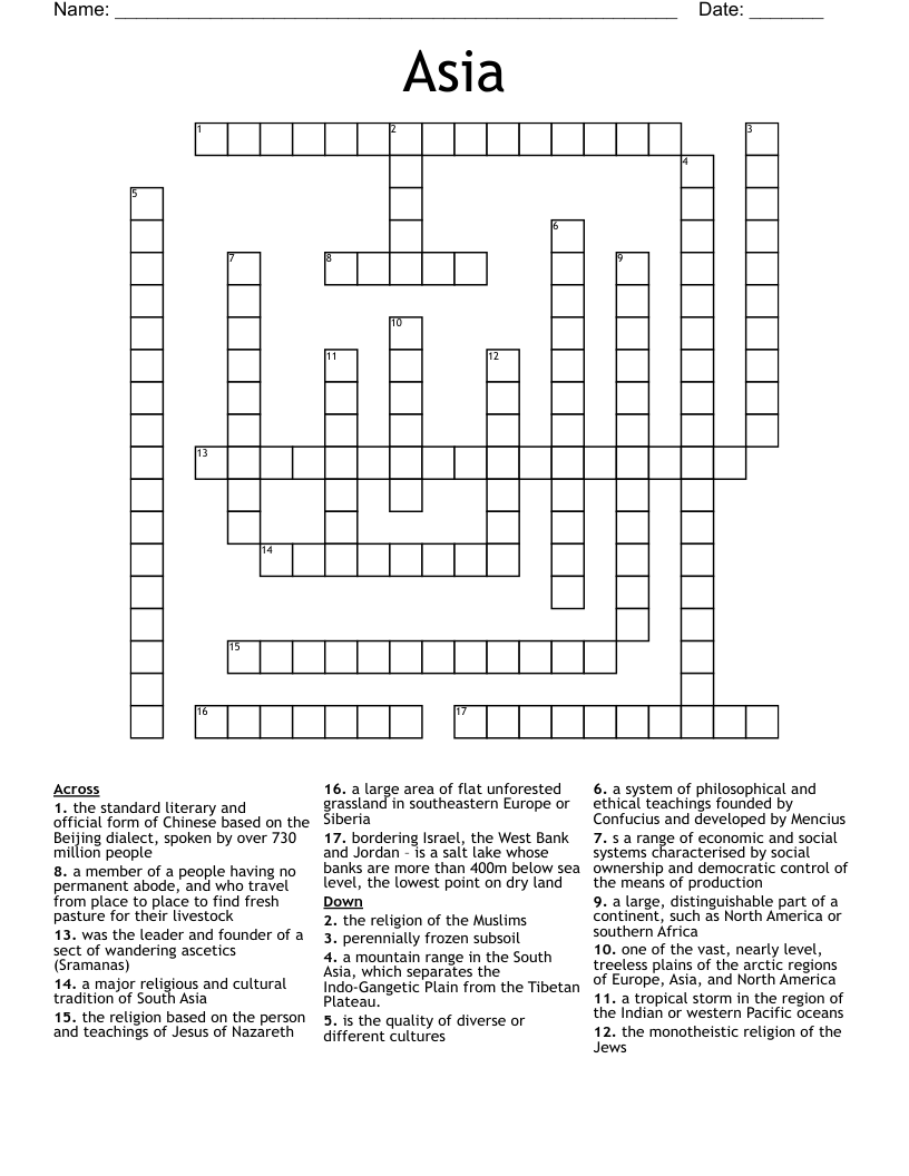 Asia  Crossword
