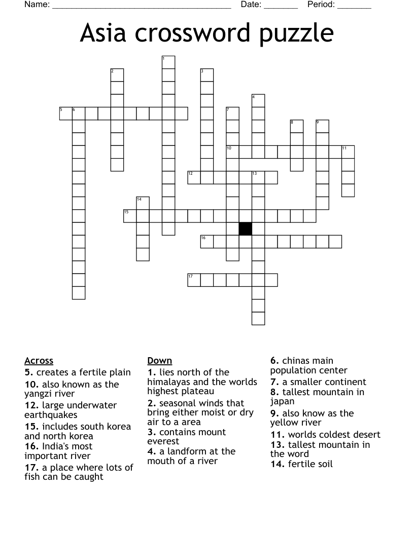 Asia crossword puzzle