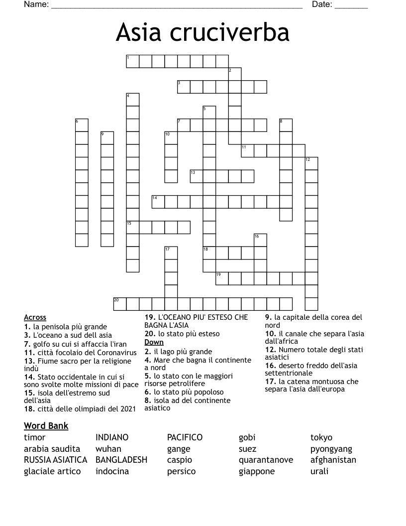 Asia cruciverba Crossword