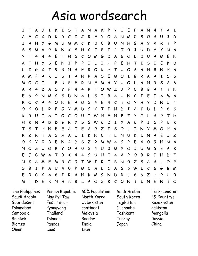 Asia wordsearch  