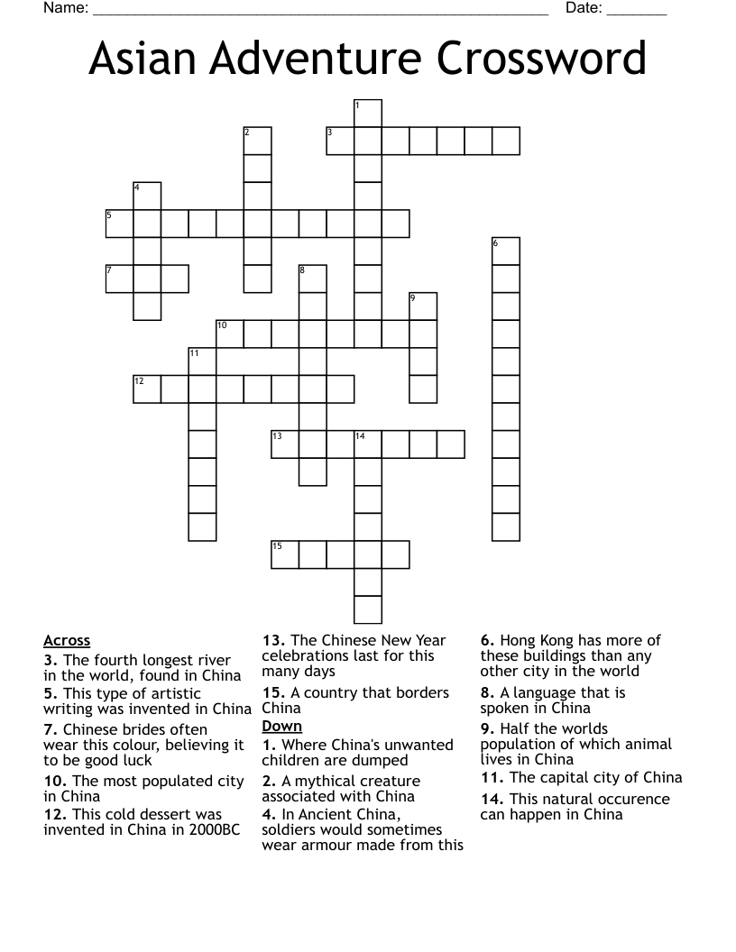 Asian Adventure Crossword