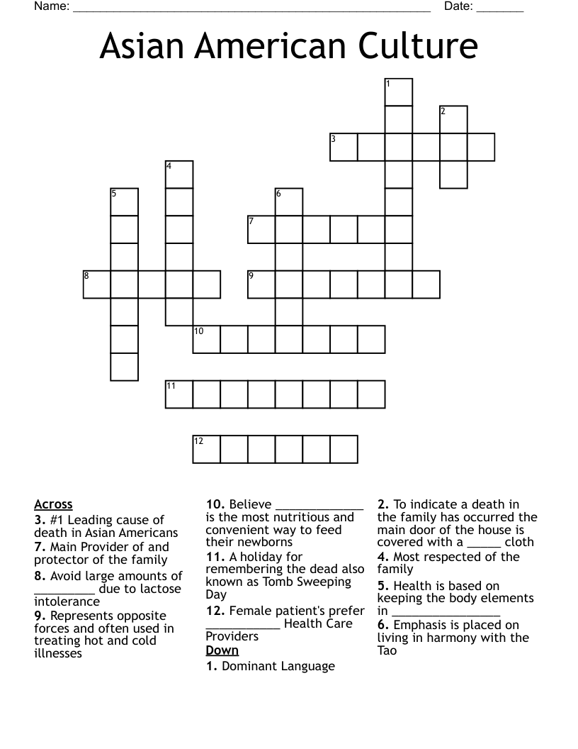 Asian American Culture Crossword
