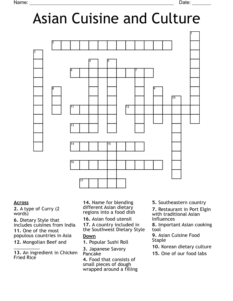 Asian Cuisine and Culture Crossword