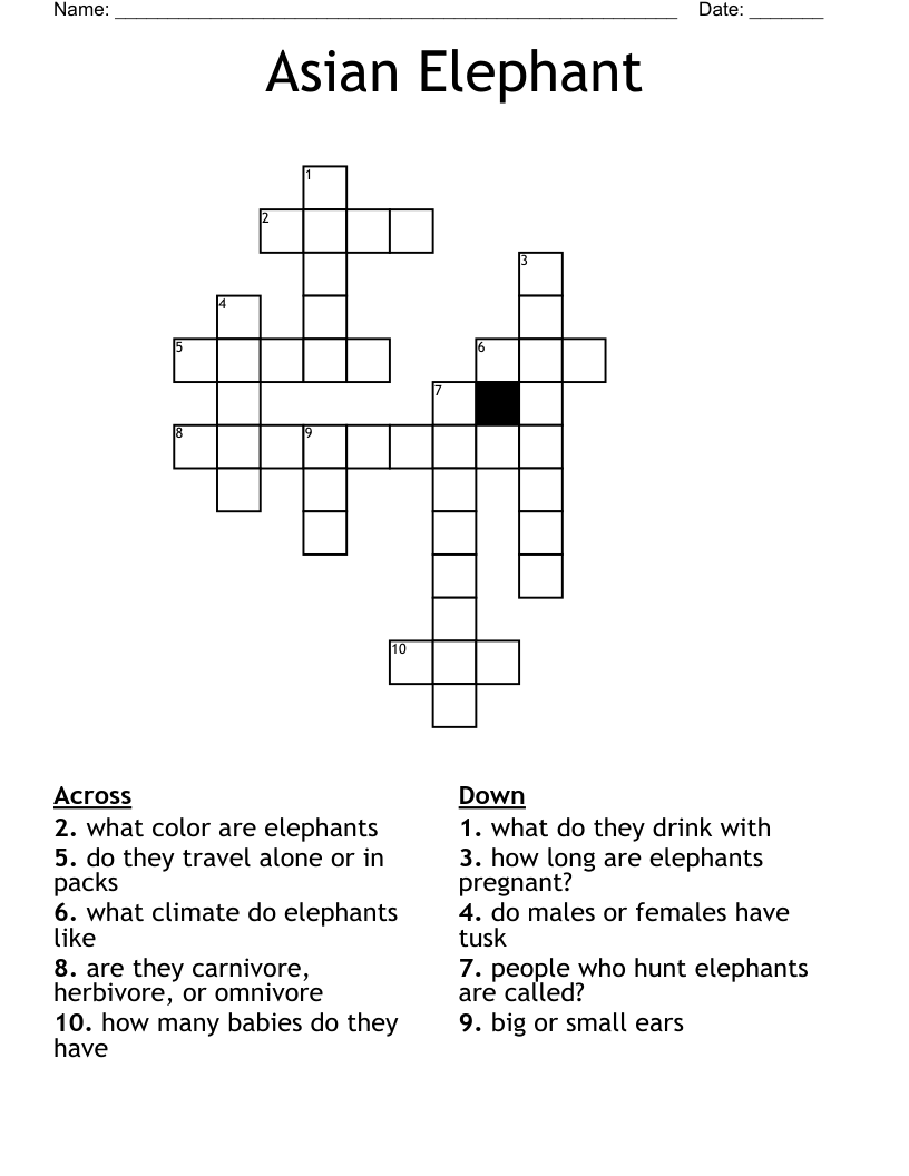 Asian Elephant Crossword