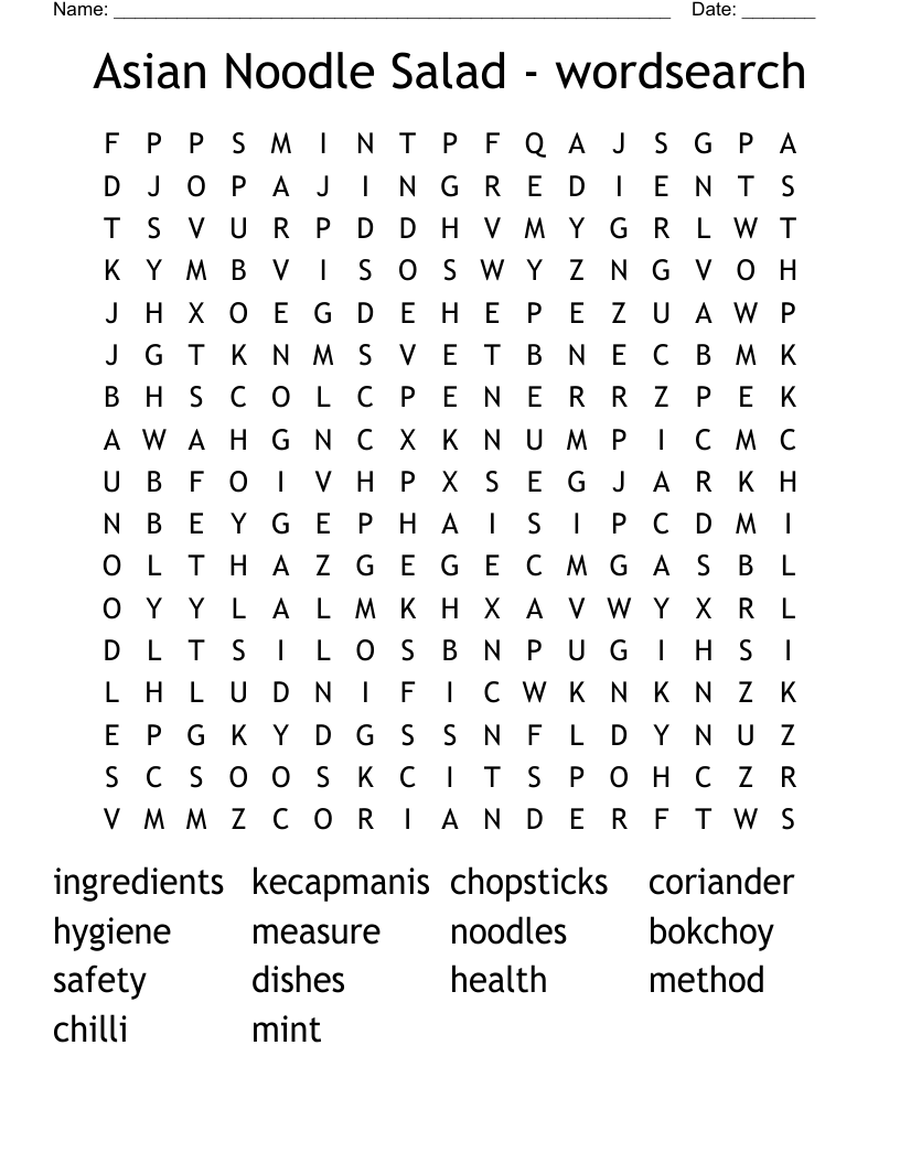 Asian Noodle Salad - wordsearch