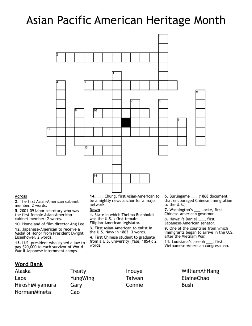 Asian Pacific American Heritage Month Crossword