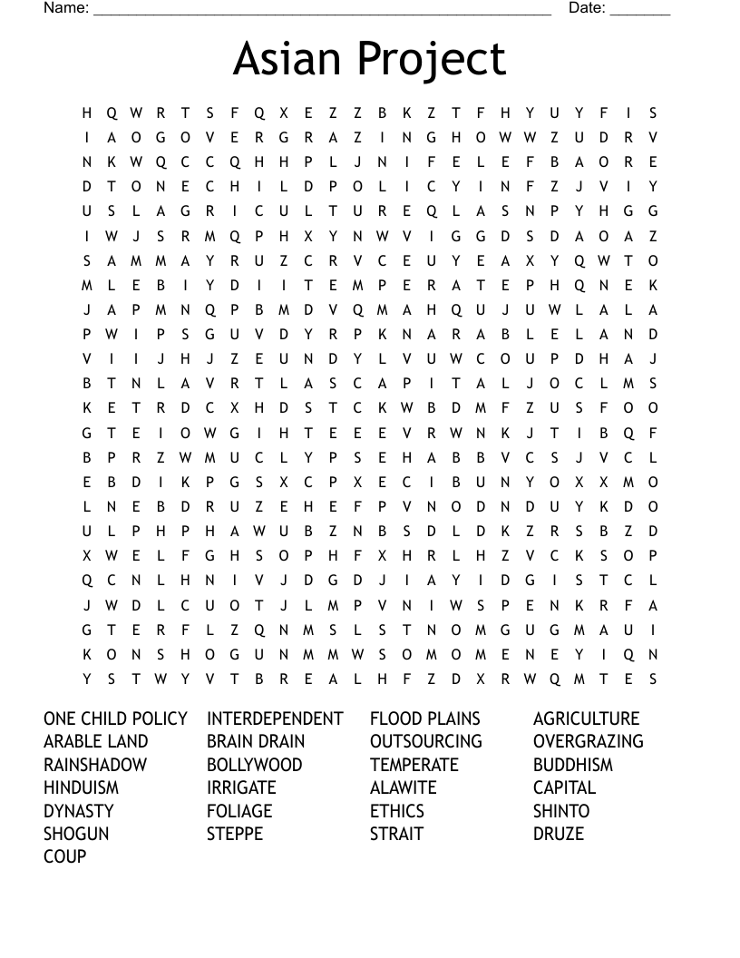 Asian Project Word Search