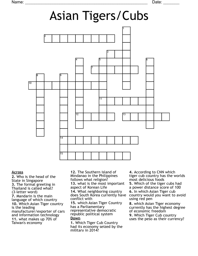 Asian Tigers/Cubs Crossword