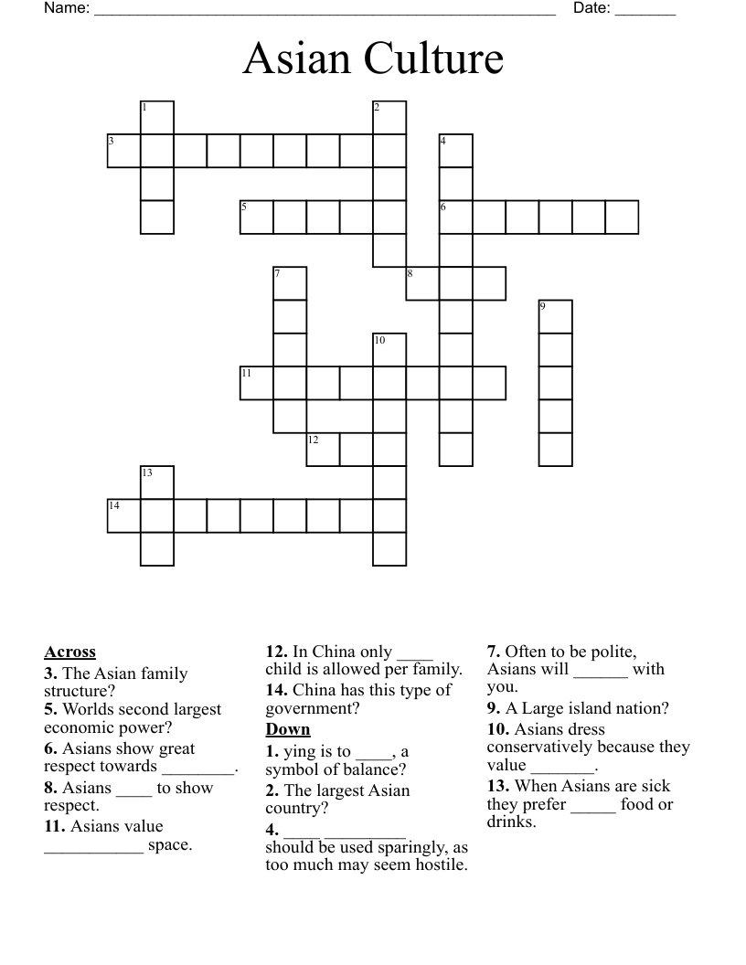 Asian  Culture Crossword