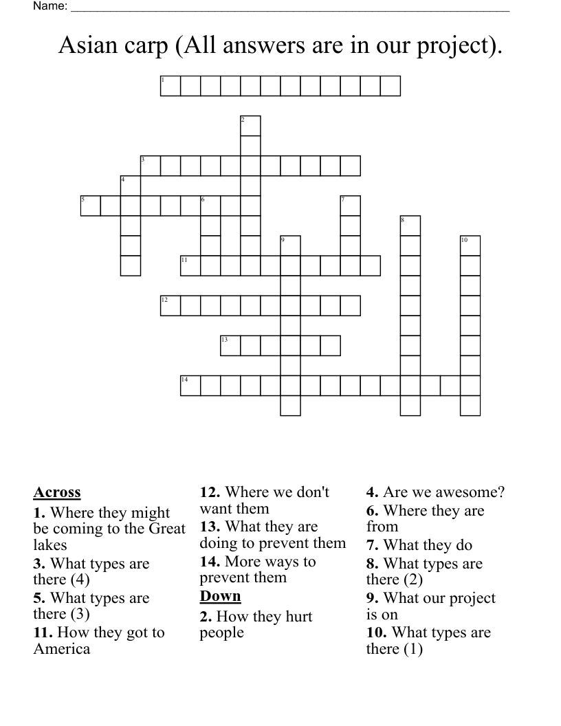 Asian carp (All answers are in our project). Crossword