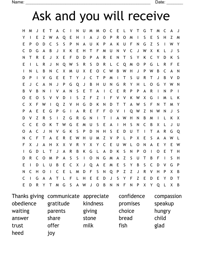 Ask  and you will receive Word Search
